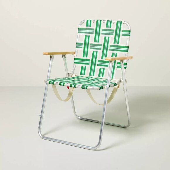 Folding Lawn Chair – Hearth & Hand Magnolia – Cream Green Blue Webbed - Picture 1 of 9